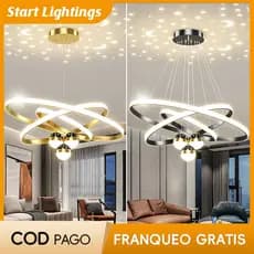 Lustre de teto nórdico luxuoso de 3 cores para jantar e sala de estar, lustre romântico de luzes estreladas