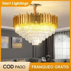 Dourado Com Lâmpada De Luxo Lustre Cristal duplex Sala Estar Luz Jantar Interior Da