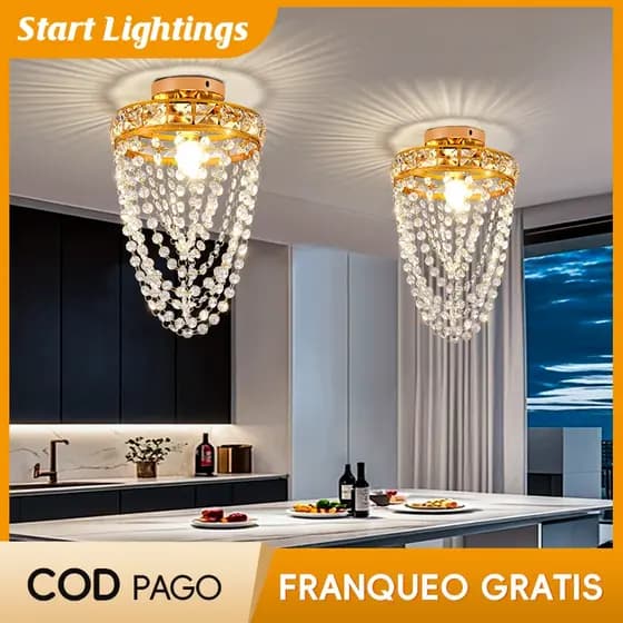 Luz De Teto De Cristal Sala De Estar Lâmpada De Corredor Ouro Preto Quarto LED