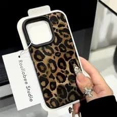INS Marrom Leopardo Impressão Caso De Telefone Para iPhone 16 Pro Max 15 14 Plus 13 12 11 XR XS 16 Lichee Padrão Macio T