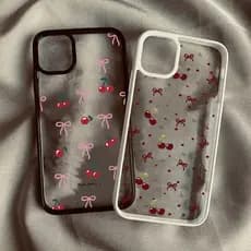 Capa De Telefone Para Samsung A06 A26 A36 A55 A56 A35 A15 A05S A54 A16 A12 A52 A34 5G A32 Cereja Bowknot Silicone Transp