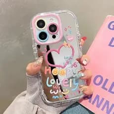 Bonito Feliz Adorável Coração Colorido Espelho Caso De Telefone Para iPhone 11 12 13 14 15 16 17 Pro Max 7 8 Plus X XS X
