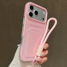 Capa De Telefone Para iPhone 17 16 15 14 13 12 11Pro Max 17 Ar Doce Cor Slot Cartão Saco Titular Alça De Pulso Com Cordã