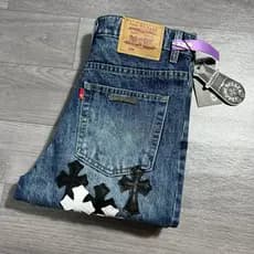 Novo estilo de couro cruz chama lavado Jeans masculino High Street solto em linha reta moda All-Match calças casuais