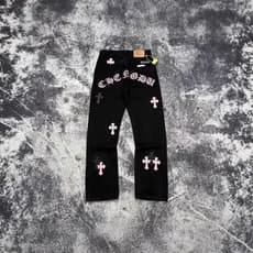 Indústria pesada couro sânscrito cruz Jeans masculino americano High Street cleanfit calças retas soltas calças de perna