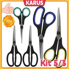 Kit 5/3 Tesoura Multiuso Afiada Aço Inoxidável Laminado Cozinha Costura Profisional