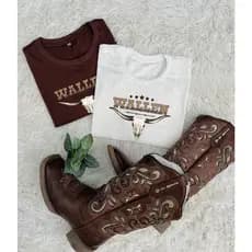 Kit 2 Camisetas Moda Country Feminina Algodão Estampada Wallen Novidade
