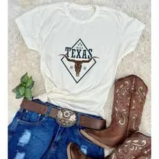 Camiseta Tshirts Feminino Moda Country Estampado Texas Boiadeira