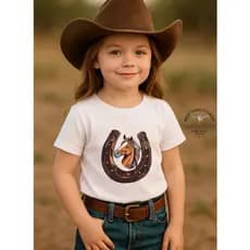 Camiseta Infantil Moda Cowgirl Estampada Cavalo Ferradura 100% Algodão Novidades