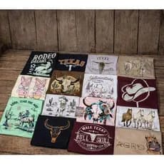 Camisetas Country Feminino Varias cores e Estampas Cavalo Boiadeira Texas Desenho e Cor Aleatorias Promoção