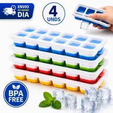 Formas De Gelo Fundo Silicone 14 Cubos Tampa Rígida - Cores Sortidas