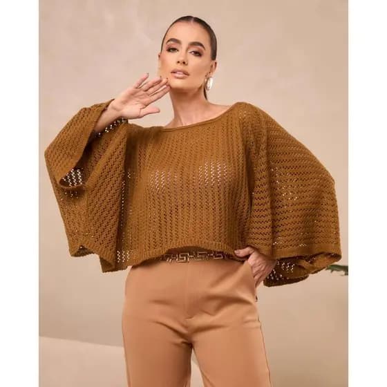 Poncho #MX-50 tricot ponto crochê furos capa sobreposição outono e inverno 2025 moda feminina