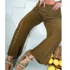 Calça Saída De Praia Feminino Pantalona Rendada Elegante Moda Praia Verão Casual Confortável 2025.