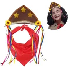Tiara Maria Bonita Lenço Vermelho de Acessório Festa Junina