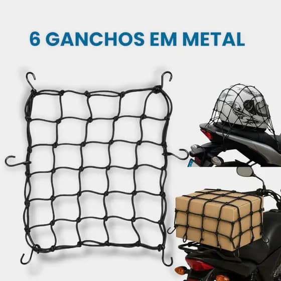 Rede Elastica Aranha Preta 35x35 ganchos de metal Moto Bagageiro Capacete redinha moto