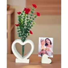 kit de 2 vasos decorativo, coração + porta foto para planta artificial