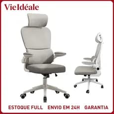 Cadeira de Escritório Ergonômica Com Apoio Lombar e Apoio de Cabeça Cinza com estofado de mesh