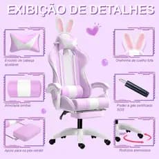 Cadeira Gamer Roxa com Almofadas Cervical/Lombar - Conforto Ergonômico, Reclinável 120°, Braço 1D, Suporta 150kg, Tecido