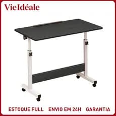 Mesa Giratória 180° Multiuso c/ Rodinhas Altura Ajustável - Notebook Cama Sofá Prática Preto