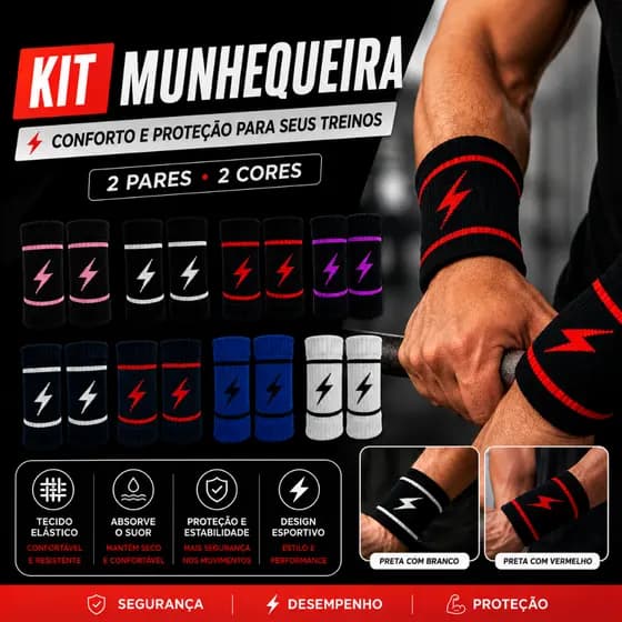 Kit com 2 Pares de Munhequeira seca suor, par - Handebol / beach tennis / Tênis / Crossfit / Beisebol