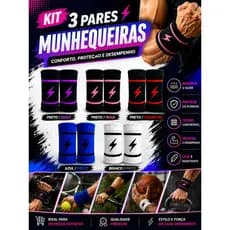 Kit com 3 Pares de Munhequeira seca suor, par - Handebol / beach tennis / Tênis / Crossfit/Beisebol