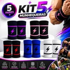 Kit com 5Pares de Munhequeira Esportiva Ajustável Proteção Punho Academia