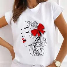 Blusinha Básica Baby Look Camiseta Viscorycla Estampa Menina Com Arco