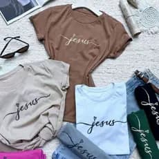 kit 3 camisas feminina básica baby look camiseta viscorycla com estampas Jesus