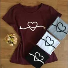Blusinha Básica Baby Look Camiseta Viscorycla Estampa Coração Listrado