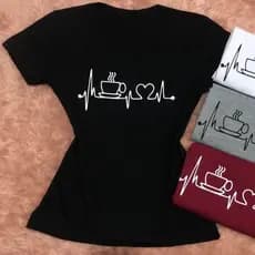 Blusinha Básica Baby Look Camiseta Viscorycla Estampa Cafe