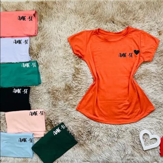 Blusinha Básica Baby Look Camiseta Viscorycla Estampa Ame se