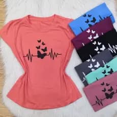 Blusinha Básica Baby Look Camiseta Viscorycla Estampa Borboleta