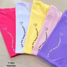 Blusinha Básica Baby Look Camiseta Viscorycla Estampa Amou Primeiro