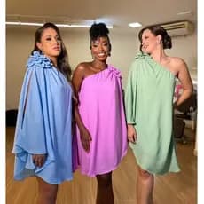 Vestido Feminino Macaquinho Elegante Casual Chic Ombro Manga Nula Soltinho Tendência Promoção