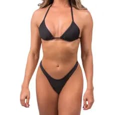 Biquíni Cortininha Fio Marquinha Bronzear Liso Preto