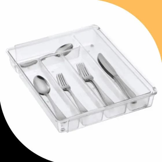 Organizador Gaveta Armário Acrílico Talheres Gaveta C/ 5 Divisórias Facas Garfos Talheres Plastutti