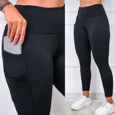 Calça Legging Fitness Feminina Cintura Alta com Bolso Poliamida Lisa