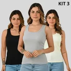 Kit 3 Regatas Feminina Ribana Canelada Básica Conforto e Estilo