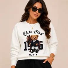 Blusão Blusa Feminina de Moletom Peluciado Off White Grosso Estampa Urso Tecido Premium
