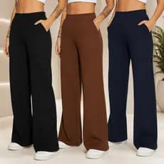 Kit com 3 Calças Wide Leg de Moletinho 100% Algodão – Conforto e Estilo