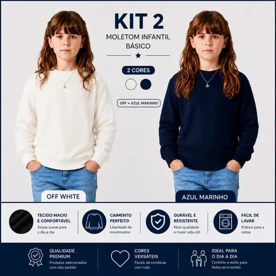 Kit 2 Casacos de Moletom Infantil Unissex Grossinho Flanelado Liso Quentinho e Confortável