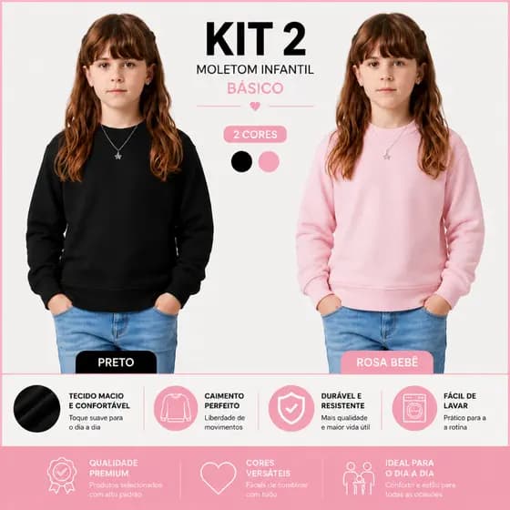 Kit 2 Moletons Infantil Unissex Flanelados Grossinhos Inverno Quentinho e Macio Tecido Premium Liso