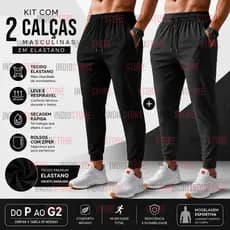 Kit 2 Calças Unissex em Elastano com Zíper Dry Fit Academia Corrida Treino