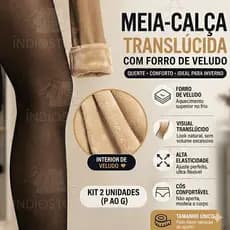 Kit 2 Meia Calça Translúcida Forrada Veludo Inverno Térmica Tamanho Único