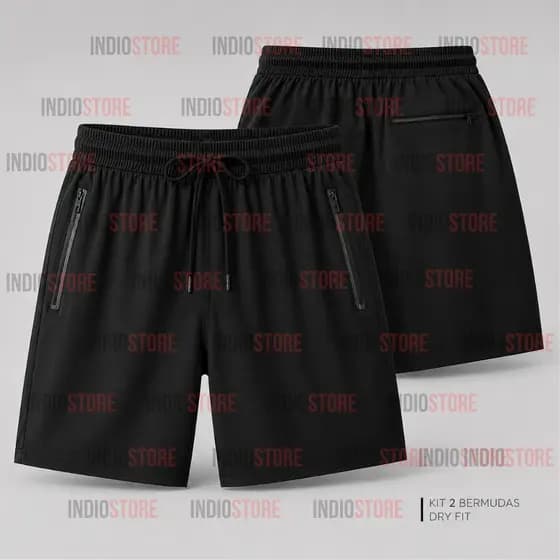 Kit Shorts Bermuda Masculino DryFit Bolsos Zíper Academia Esporte Corrida