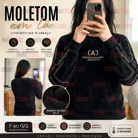 Moletom em Lã Feminino Peluciado Térmico Inverno Quentinho Macio do P ao GG