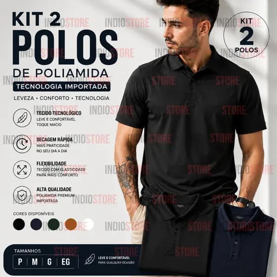 Kit 2 Camisa Polo Masculina Poliamida Slim Casual Verão Calor Oferta Relâmpago