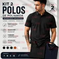 Kit 2 Camisa Polo Masculina Poliamida Slim Casual Verão Calor Oferta Relâmpago