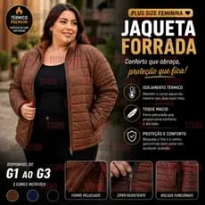 Jaqueta Feminina Plus Size Forrada Peluciada G1 ao G3 Térmica Inverno Bobojaco Sem Capuz