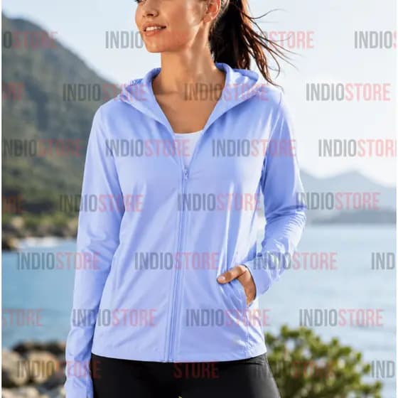 Jaqueta Leve Feminina UPF 50+ Com Capuz Zíper Completo Proteção Solar UV Caminhada Pesca Academia